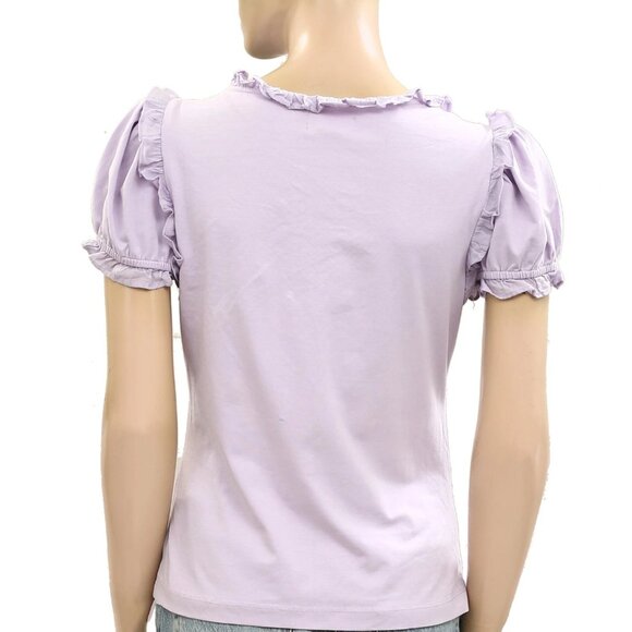 Maeve Anthropologie Puff-Sleeve Ruffle Henley Tee Blouse Top Ruffle XXS 280100 - Picture 6 of 7